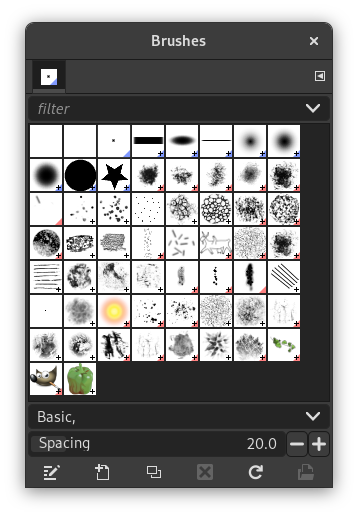 Панель кистей в GIMP 3.0