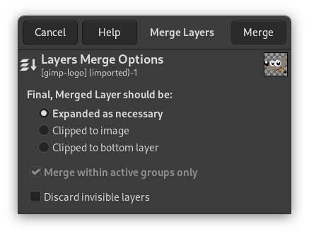 Настройки объединения видимых слоев в GIMP 3.0