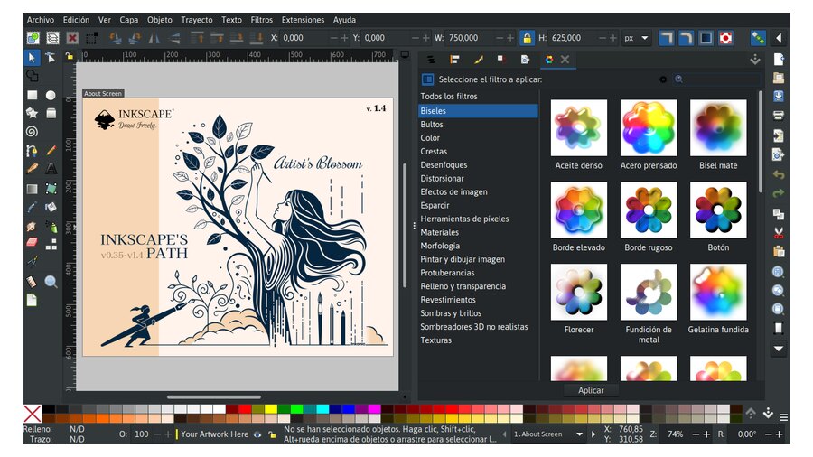 Интерфейс Inkscape 1.4 с диалогом фильтров