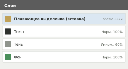 Панель слоёв в GIMP с плавающим выделением