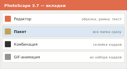 Вкладки PhotoScape 3.7 на Windows 7